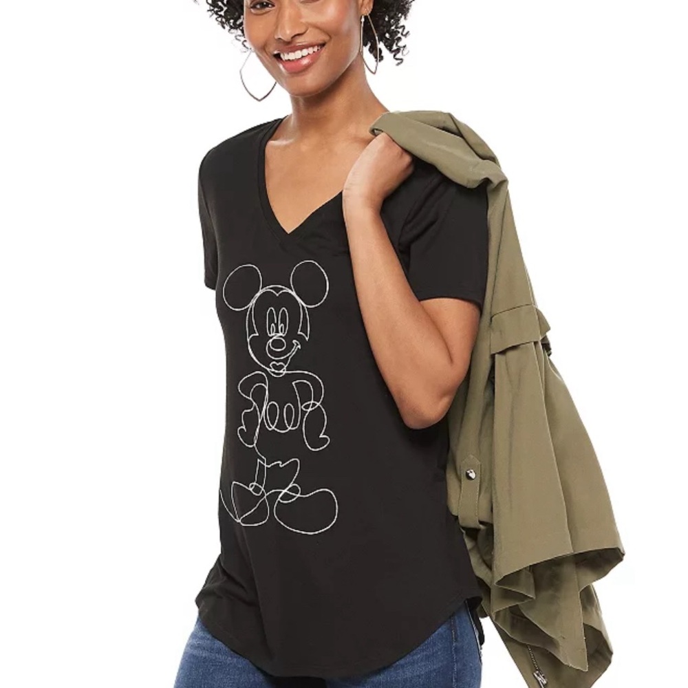 Disney Apt.9 Mickey Mouse Silver Outline Illustration Graphic Tee Size XS